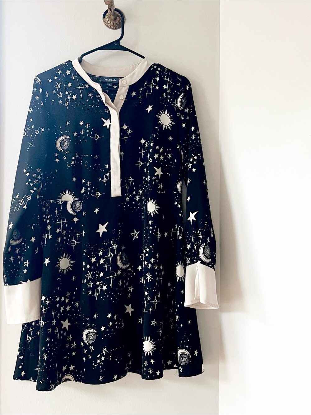 Modcloth Celestial Retro Black & White Print Mini Dress | Size 4